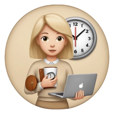 I like the 4th image. Now, make the same woman leave work with her laptop in hand. Add a round clock behind her on the wall. She is wearing a beige sweater.  sticker