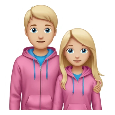 full-length happy couple, girl with long blonde hair and blue eyes in pink hoodie, boy with brown hair in gray hoodie sticker