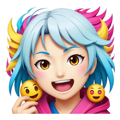 Cinematic Realistic Manga Comics Emoji, depicted as a dynamic stylized illustration inspired by Japanese manga art with bold lines and expressive characters, rendered with vibrant textures and energetic colorful lighting that captures its iconic style. sticker