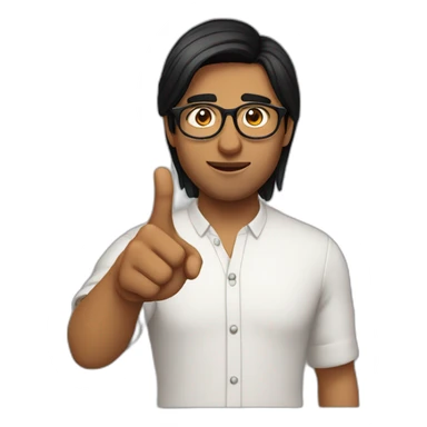 indian guy with fair skin with straight hair with round fully circular glasses black eyes black hair pointing hand towards the left side sticker