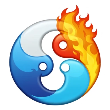 The fire and water emojis are in the form of the yin-yan symbol in front of a completely black background. sticker
