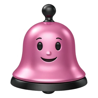 pink call bell with black base and silver knob and with smiley face on it sticker
