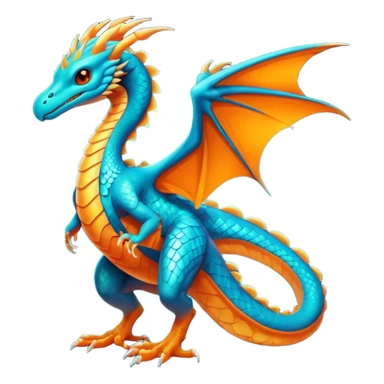 Futuristic Ethereal Modern Cyan and fiery gold-orange Drake-Fakémon-creature-hybrid Full Body sticker