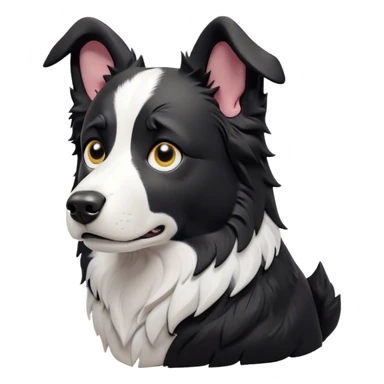Cinematic Grumpy Border Collie Portrait Emoji, Head tilted slightly with a deeply unimpressed expression, showcasing a dense black and white coat with intense eyes narrowed into an unamused glare, ears slightly drooping in exasperation, Simplified yet comically expressive features, highly detailed, glowing with a dry, sarcastic glow, high shine, effortlessly judgmental yet dignified, stylized with a touch of cynicism, bright but brooding, soft glowing outline, capturing the essence of an eternally unimpressed yet determined herder, so lifelike it feels like it could sigh heavily at you in disdain at any moment! sticker