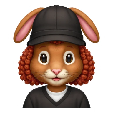 red curly black rabbit with jersey and hat sticker