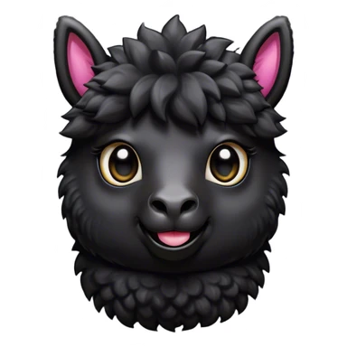 Cinematic Comical Black Alpaca Portrait Emoji, Head tilted dramatically with an exaggeratedly amused expression, featuring a striking jet-black fleece with playful texture, wide, expressive dark eyes filled with playful disbelief, Simplified yet hilariously expressive features, highly detailed, glowing with a slightly sassy glow, high shine, dramatic yet playful, stylized with an air of cheeky mischief, bright and endearing, soft glowing outline, capturing the essence of a spirited and over-the-top alpaca, so meme-worthy it feels like it could side-eye its way into internet fame instantly! sticker