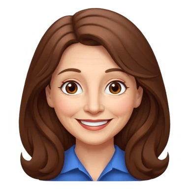 Woman 70, long brown hair, brown eyes, smiling sticker