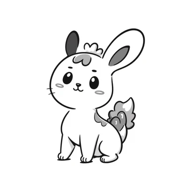 Kawaii bunny plant dragon in Sanrio style, like Hello Kitty and My Melody, tiny spikes, extremely cute, simple clean design, large head, minimal facial features, big round eyes, blushing cheeks, pastel colors with pinks and blues, clean bold outlines, small mouth, adorable expression, rounded shapes sticker