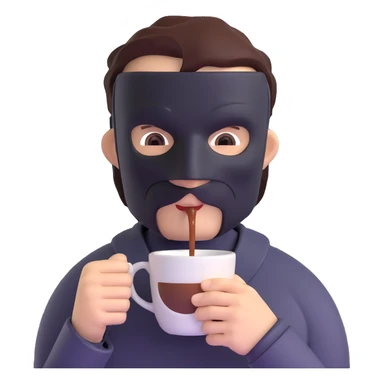 man's face with a black full mask drinking coffee sticker