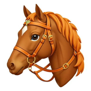 Hermès-style horse head emoji, detailed harness with Hermès orange, gold buckles, luxury feel, cute sticker