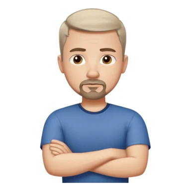 White man with short dark taper fade hair cut and slight goatee and neutral expression with his arms folded sticker