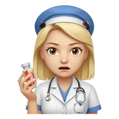 angry blonde nurse with pills sticker