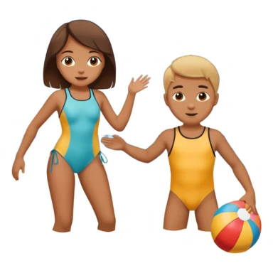 una niña y un niño jugando en la playa sticker