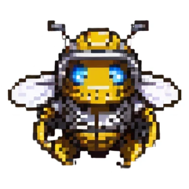 bee with a tiny construction helmet, pixel art sticker