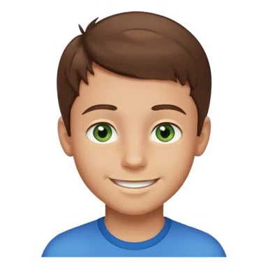 a young boy with brown hair, with a mix of blue and green eyes, a little bit of beard. smiling and light skin colour sticker