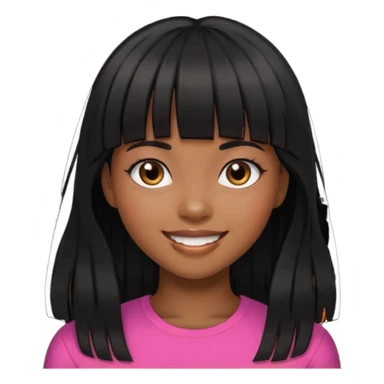 black girl with long black hair with bangs, happy sticker