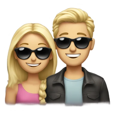 happy boy in sunglasses and happy blonde girl sticker