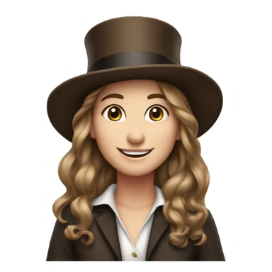happy white girl - brown hair- in large top hat sticker