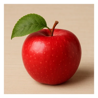 a red apple with a green leaf sticker