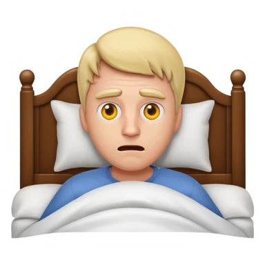 a man lying in bed, just woke up from a nightmare, looking startled, apple style emoji sticker