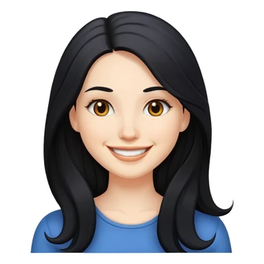 white woman with long black hair, smiling sticker