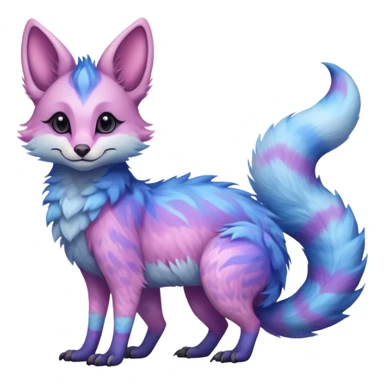 Feral Rare Fantasy   pastel cotton-candy pink-blue-purple gradient fluffy fur Vernid-Sergal-Genet-Trico-species by LiLaiRa, random markings, tufted tail, tufted ears, full body sticker
