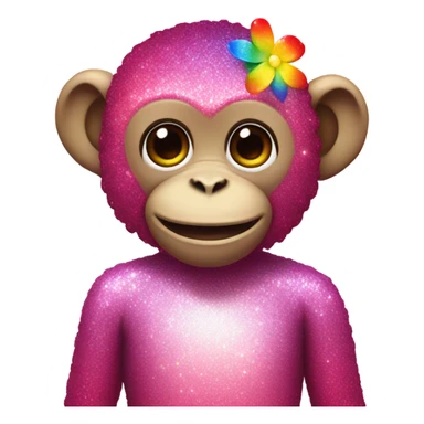 Pink ombre sparkly monkey with rainbow flowers sticker