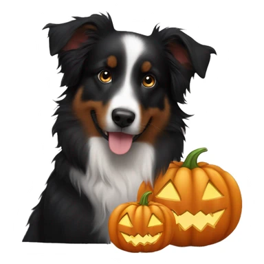 Small black australian shepherd dog in a pumpkin sticker