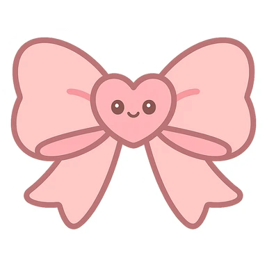 dainty pink bow in coquette style, heart in the middle, soft and whimsical, kawaii style sticker