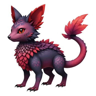 Gothic reddish Dark bright warm-gradient edgy exotic anthropomorphic painted Fakémon-Pokémon-Trico-Vernid-creature sticker