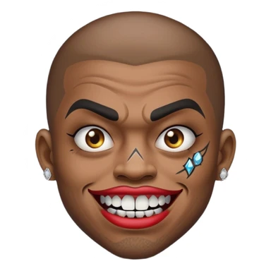 grimacing face emoji with diamond-encrusted teeth and bold face tattoos, gangster vibe sticker
