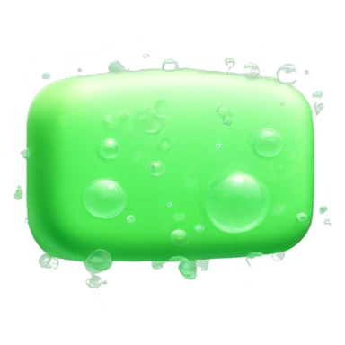 Draw a light green bar of soap. The whole thing is a bubble shape, with the tip of the bubble sticking out slightly to the side, no expression, and surrounded by bubbles, sticker