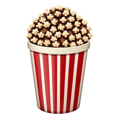 Chocolate popcorn in a paper jar with red and white vertical lineso sticker