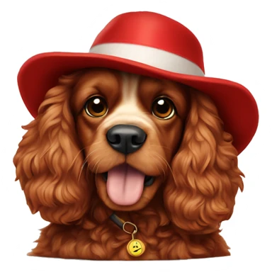 Red fur cocker spaniel in chew year hat. Full lenght sticker