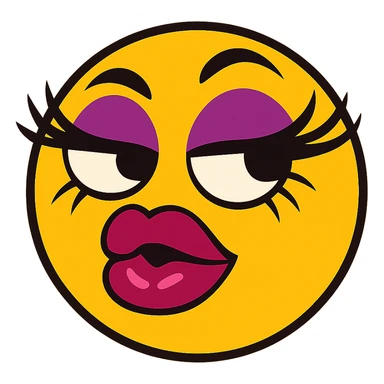 sassy yellow emoji face with long curled eyelashes, thick glossy lips, smirking expression, dramatic eyeshadow, side-eye look, bratty attitude, vibrant toon style sticker