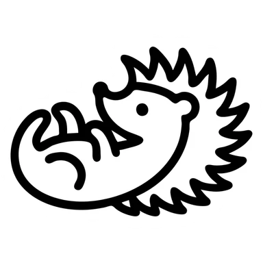 curled up hedgehog lying on his back, simple outlined icon style sticker