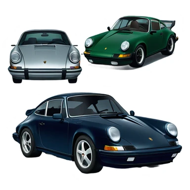 Three CARS porsche 911 cars lined up next to each other all one navy blue one black and one dark green SHOULD ONLY BE THREE CARS AND SHOULD BE LINED UP NEXT TO EACH OTHER sticker