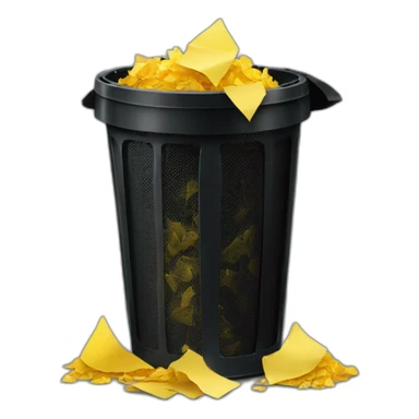 black mesh metal dustbin filled with yellow crumbled papers sticker