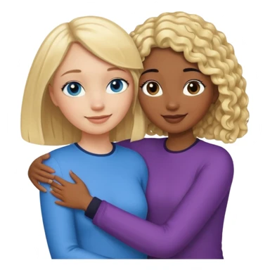 Girl best friends: one taller white girl with straight blond bob and blue eyes, one shorter black girl with long black curly hair, hugging sticker
