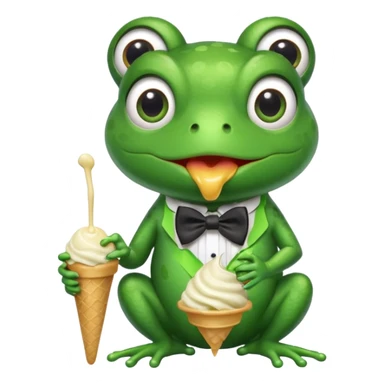 Frog with a bow tie eating ice cream sticker