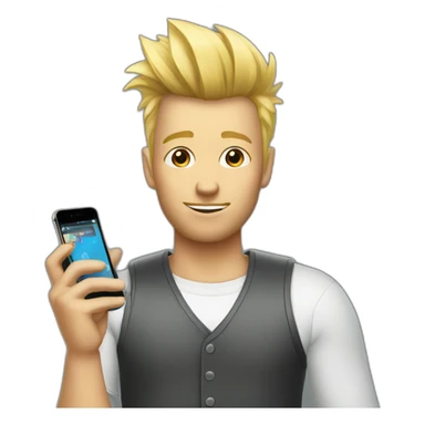 man with blonde faux hawk holding iphone sticker
