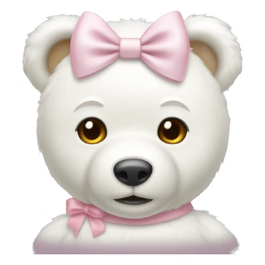 White teddy bear with light pink bow on the ear sticker