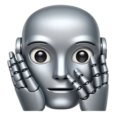 robot face peeking through fingers sticker