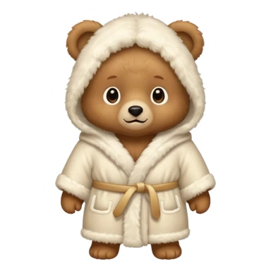 a baby light brown bear wearing a cream white robe sticker