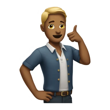 man pointing at his ear sticker