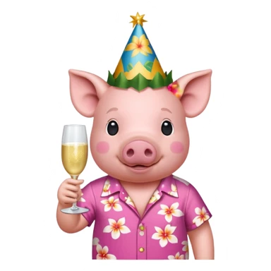 Pig with aloha shirt, birthday hat, champagne glass sticker