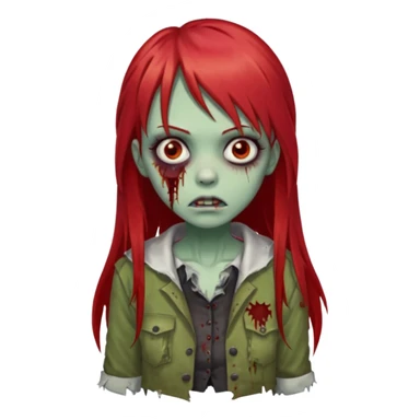 create a zombie girl with red long hair and straight down bangs sticker