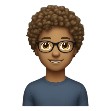 Kid with curly hair short light brown skin color and glasses sticker