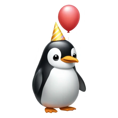 Penguin wearing a birthday hat holding a balloon sticker