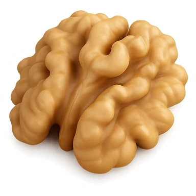 Edit the walnut kernel image to keep a realistic look with no shell and no face. Add a light shadow underneath for depth. Remove the background. The original style is 3D emoji style, but since it does not support editing, use a general style while preserving the 3D emoji realistic appearance. sticker